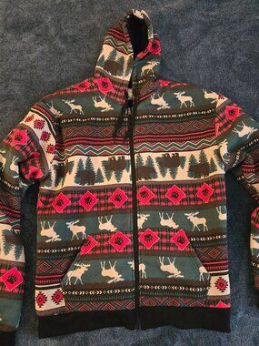 Big Ball Sports Southwest Bear Moose Sherpa Lined Jacket 3XL Full Zip Hooded